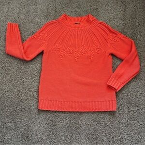 Talbots Women’s Sweater in Orange Color Embroidered Crew Neck Knit sz S